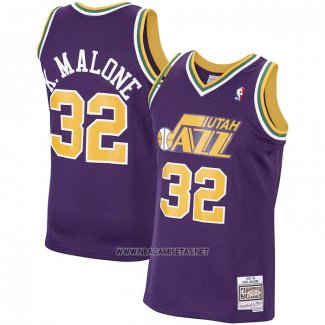 Camiseta Utah Jazz Karl Malone NO 32 Mitchell & Ness 1991-92 Violeta